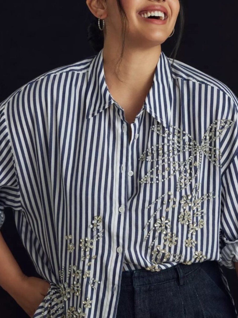 The Bennet Buttondown Shirt by Maeve: Beaded & Sequined Edition Sz 3X